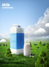 蓝色天空奶源地奶粉牛奶海报KV