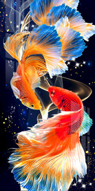 轻奢时尚孔雀鱼斗鱼玄关装饰画