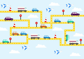 卡通汽车轨道儿童房背景墙