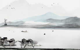 轻奢装饰画 新中式山水画 房屋