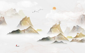 轻奢装饰画 新中式山水画 日出