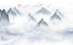 轻奢装饰画 新中式山水画 日出