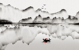 轻奢装饰画 新中式水墨山水画船