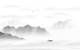 雅士白水墨山水新中式背景墙