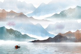 轻奢装饰画 新中式山水画 船