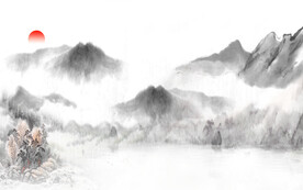 轻奢装饰画 新中式山水画 日出