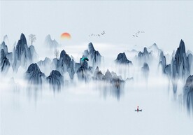 轻奢装饰画 新中式山水画 日出