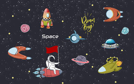 卡通可爱宇宙太空人儿童房背景墙