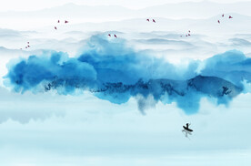 轻奢装饰画 蓝色意境水墨山水画