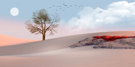 轻奢装饰画 树 月亮 蓝天