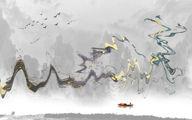 轻奢装饰画 新中式水墨山水画船