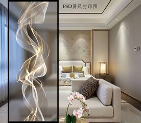 高清分层透明底屏风打印图