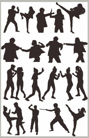 功夫女性防身术人物剪影