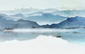 轻奢装饰画 新中式水墨山水画船