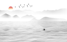 轻奢装饰画 新中式水墨山水画船