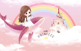 梦幻彩虹城堡公主儿童房背景墙