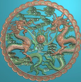 双龙戏珠圆形挂屏精雕图