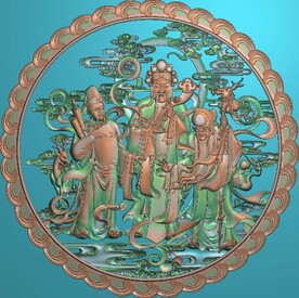 天官赐福福禄寿挂屏精雕图