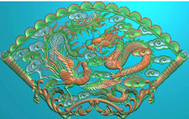 扇形龙凤精雕图