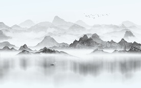 简约现代山水画新中式背景墙