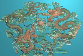 双龙戏珠扇形挂屏浮雕图云龙墙背