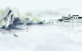 轻奢装饰画 水墨山水画 船