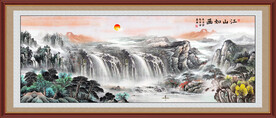流水生财山水画