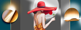 光影画 三联画 红帽子美女