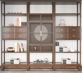 中式书房书架直播背景墙