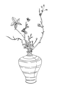手绘插花矢量线稿