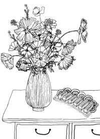 手绘花与美食矢量线稿