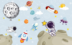 卡通太空人宇宙儿童房背景墙