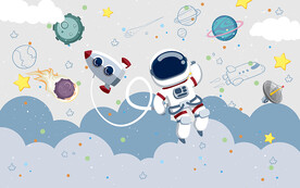 可爱波点宇航员太空儿童房背景墙