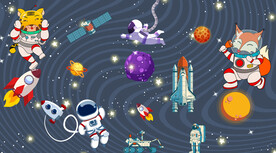 卡通星空宇航员动物儿童房