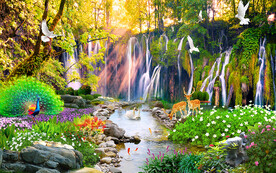 流水生财瀑布风景背景墙