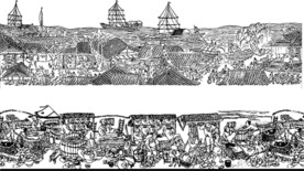 酿酒图场景线描绘画