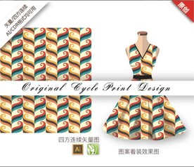 抽象手绘线条几何复古服饰图案