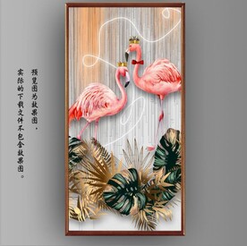 热带植物爱情火烈鸟玄关背景墙