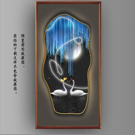 光影灯带画中镜天鹅玄关装饰画