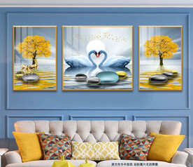 发财树石来运转天鹅湖装饰画