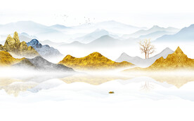 中国风山水背景墙画 tif分层