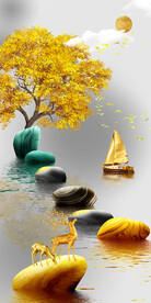 装饰画 麋鹿 石头