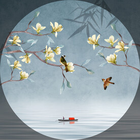 装饰画 船 兰花小鸟