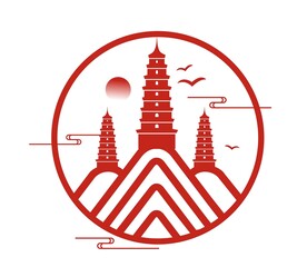  中式中国风山纹古塔云纹