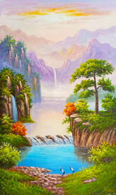 竖幅山水油画