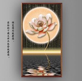 新中式月色红莲花玄关装饰画