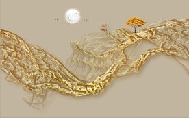 新中式浮雕金色麋鹿山水背景墙