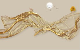 新中式浮雕金色麋鹿山水背景墙