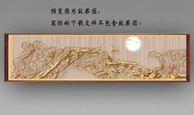 新中式抽象金色麋鹿山水床头画