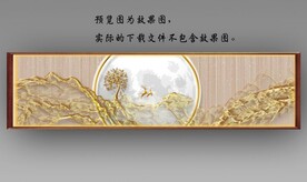 新中式抽象金色麋鹿山水床头画